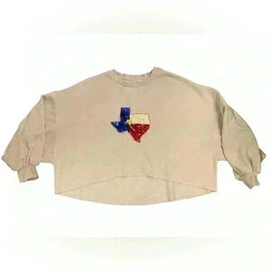 Mamie Ruth Texas Cropped Puff Sleeve Sweatshirt